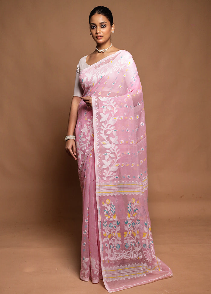 Pink Tant Jamdani Saree Without Blouse Piece