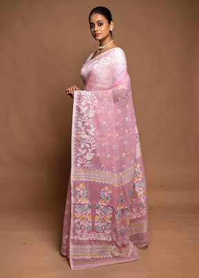 Pink Tant Jamdani Saree Without Blouse Piece