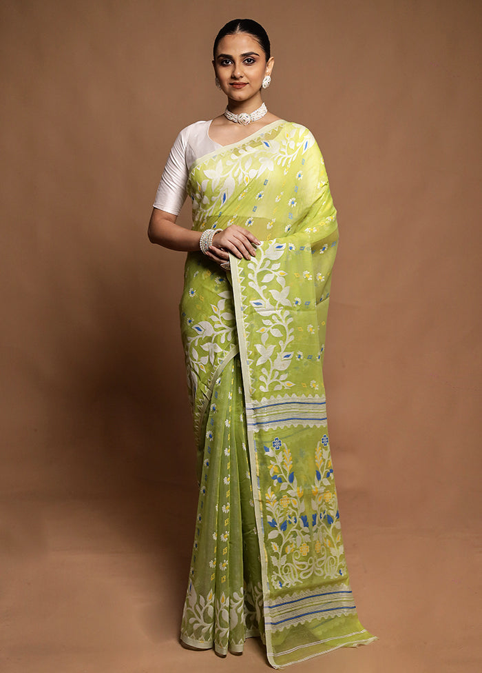 Green Tant Jamdani Saree Without Blouse Piece
