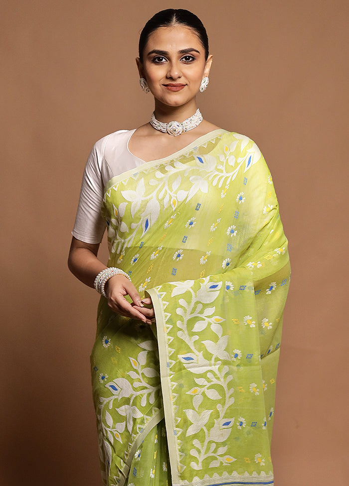Green Tant Jamdani Saree Without Blouse Piece