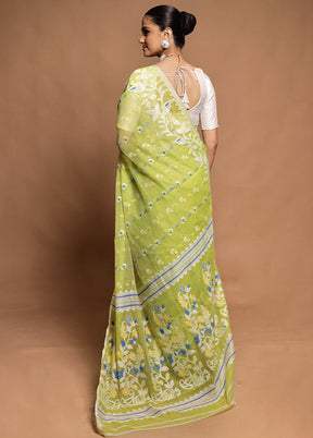 Green Tant Jamdani Saree Without Blouse Piece
