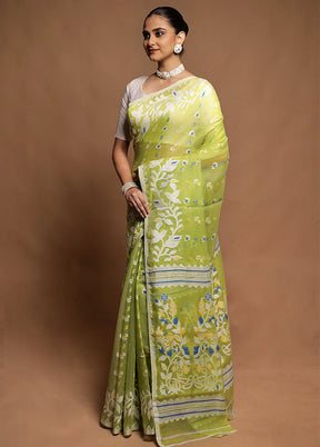 Green Tant Jamdani Saree Without Blouse Piece