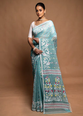 Green Tant Jamdani Saree Without Blouse Piece