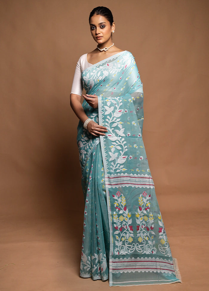 Green Tant Jamdani Saree Without Blouse Piece