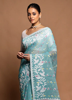 Green Tant Jamdani Saree Without Blouse Piece