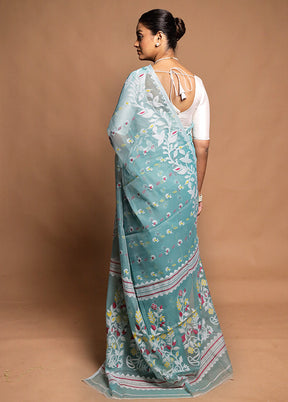 Green Tant Jamdani Saree Without Blouse Piece