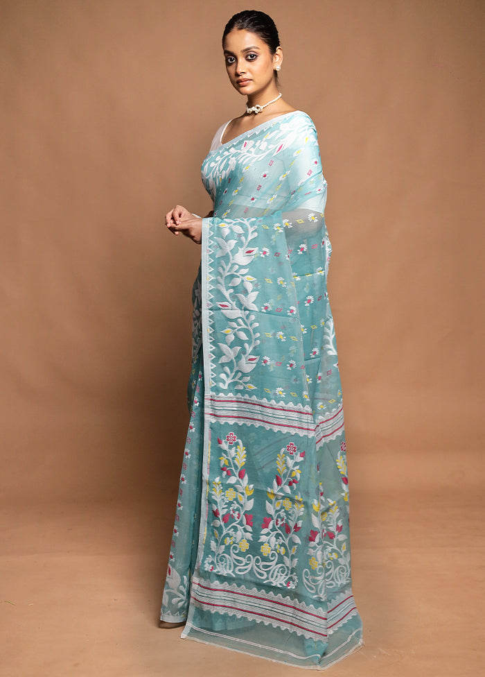 Green Tant Jamdani Saree Without Blouse Piece