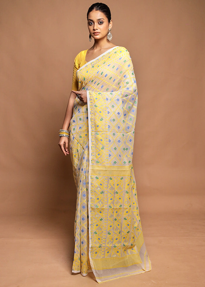 White Tant Jamdani Saree Without Blouse Piece