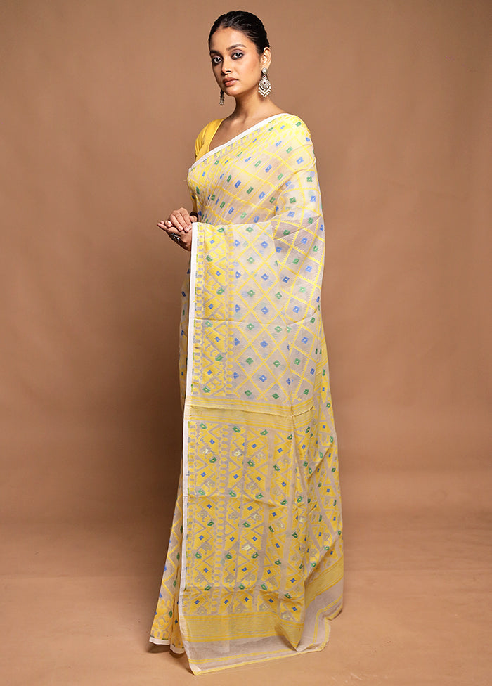 White Tant Jamdani Saree Without Blouse Piece