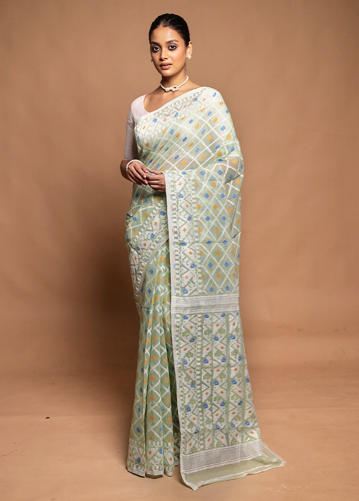 Green Tant Jamdani Saree Without Blouse Piece