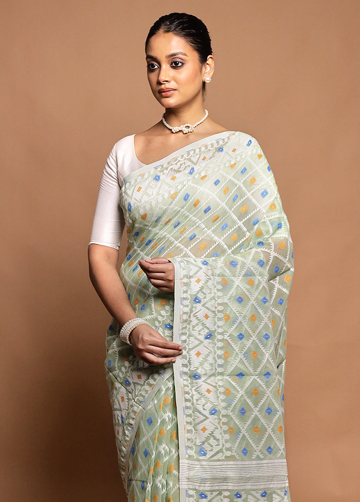 Green Tant Jamdani Saree Without Blouse Piece