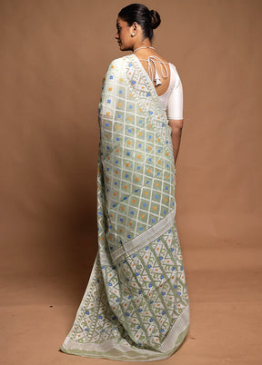 Green Tant Jamdani Saree Without Blouse Piece