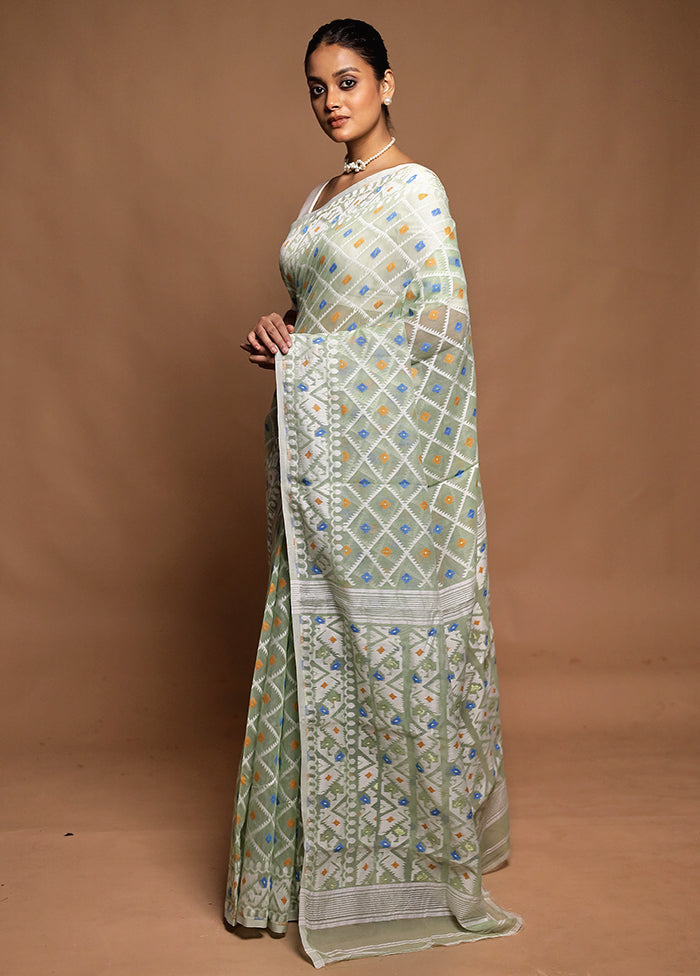 Green Tant Jamdani Saree Without Blouse Piece