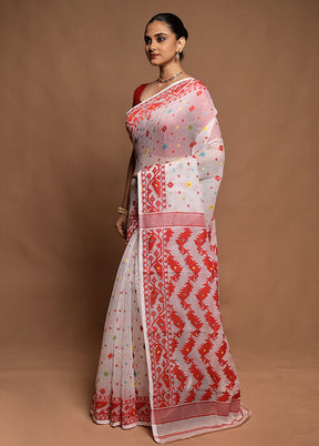 White Tant Jamdani Saree Without Blouse Piece