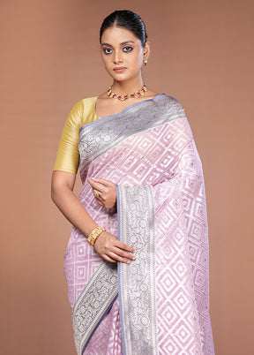 Pink Kora Silk Saree With Blouse Piece