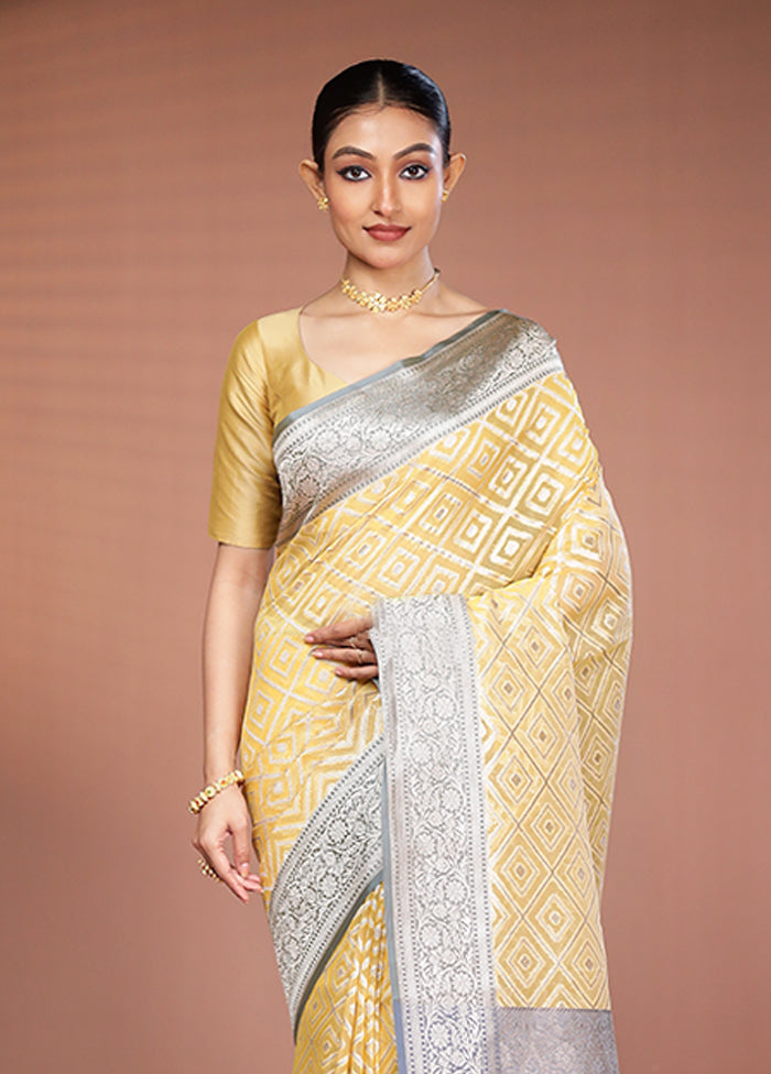 Yellow Kora Silk Saree With Blouse Piece