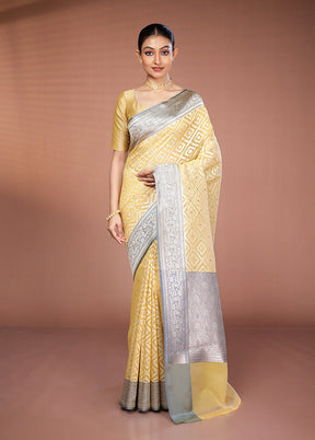 Yellow Kora Silk Saree With Blouse Piece