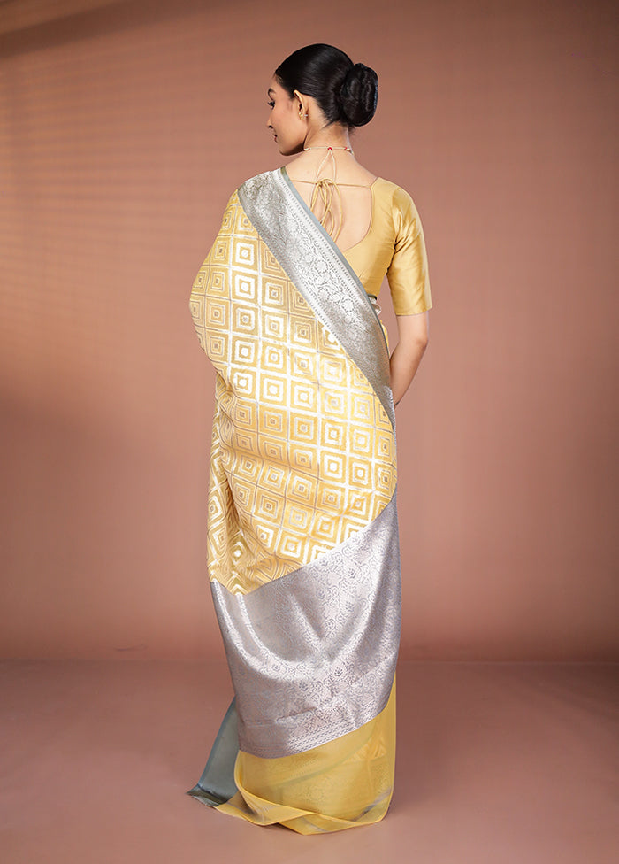 Yellow Kora Silk Saree With Blouse Piece