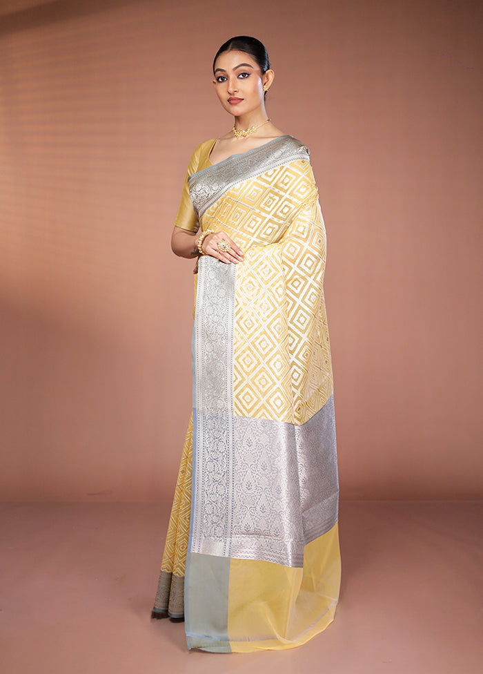 Yellow Kora Silk Saree With Blouse Piece
