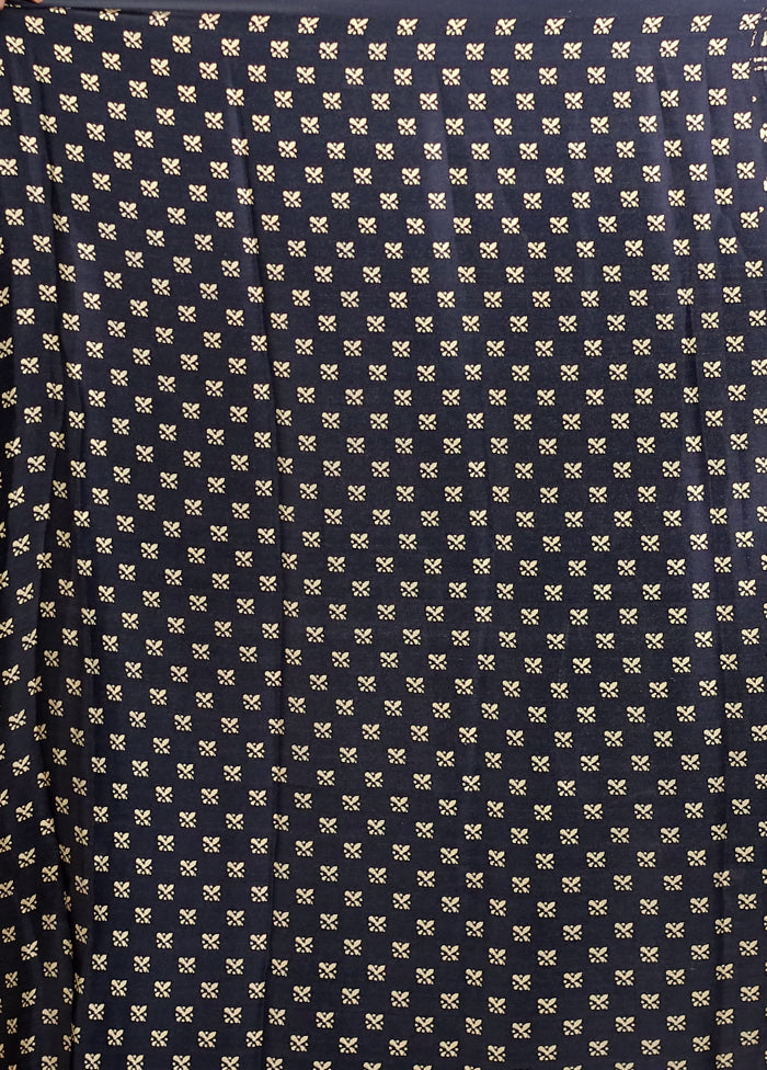 Blue Printed Silk Saree Without Blouse Piece