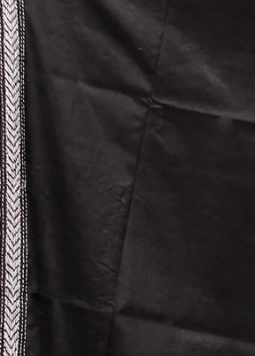 Black Handloom Kantha Stitch Pure Silk Saree With Blouse Piece