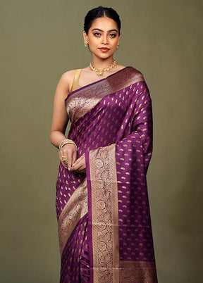 Purple Dupion Silk Saree With Blouse Piece