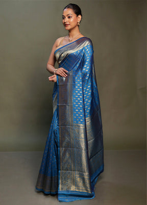 Blue Dupion Silk Saree With Blouse Piece