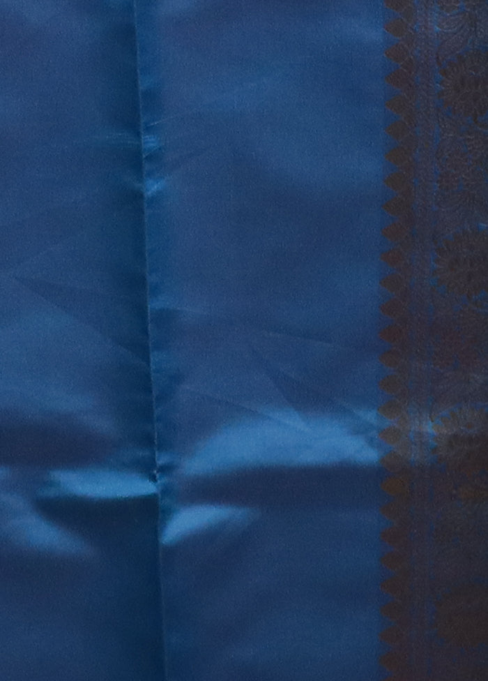 Blue Dupion Silk Saree With Blouse Piece