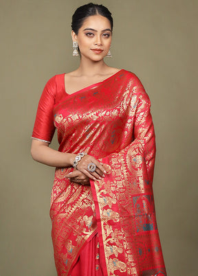 Pink Baluchari Silk Saree With Blouse Piece