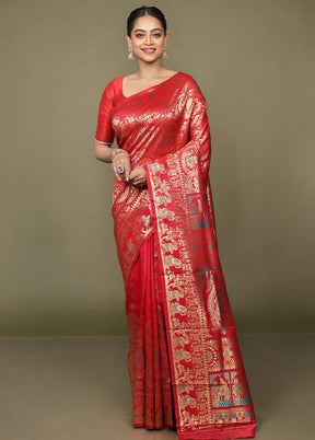 Pink Baluchari Silk Saree With Blouse Piece