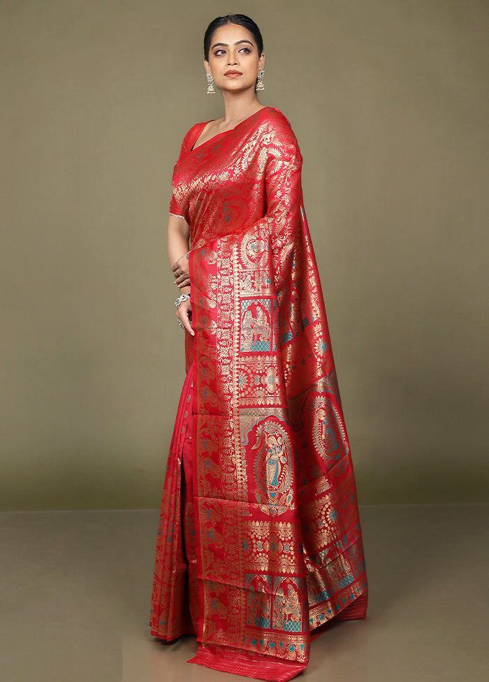 Pink Baluchari Silk Saree With Blouse Piece