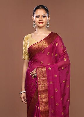 Pink Handloom Pure Georgette Saree With Blouse Piece
