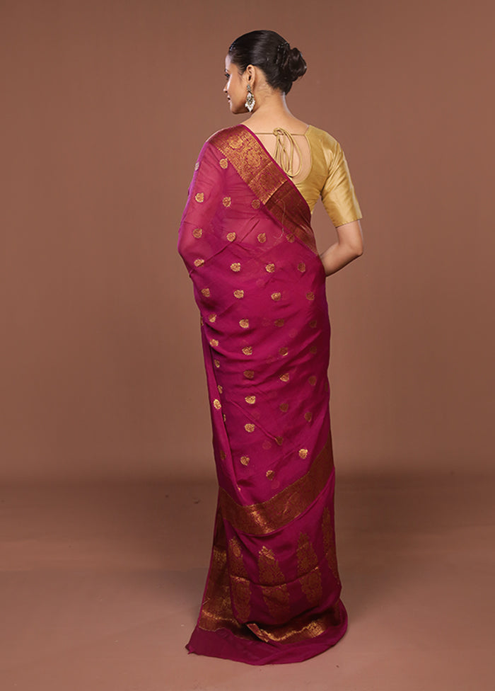 Pink Handloom Pure Georgette Saree With Blouse Piece