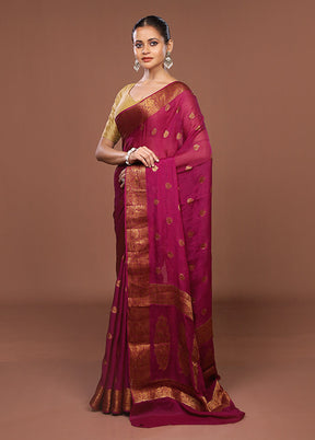 Pink Handloom Pure Georgette Saree With Blouse Piece