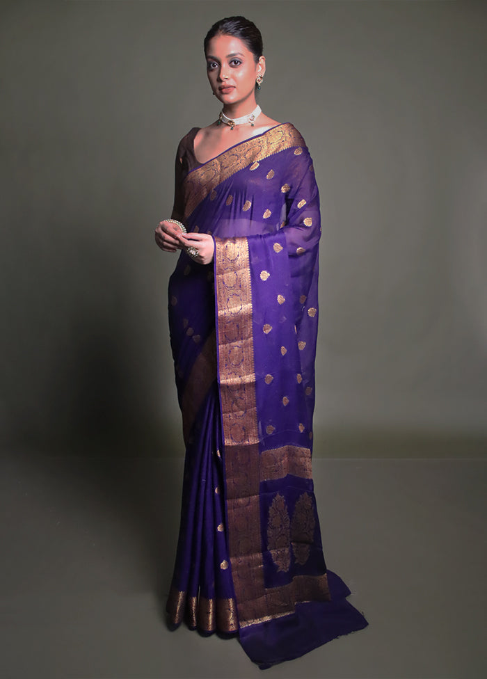 Blue Georgette Saree With Blouse Piece