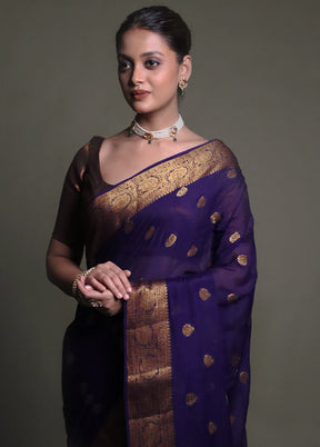 Blue Georgette Saree With Blouse Piece