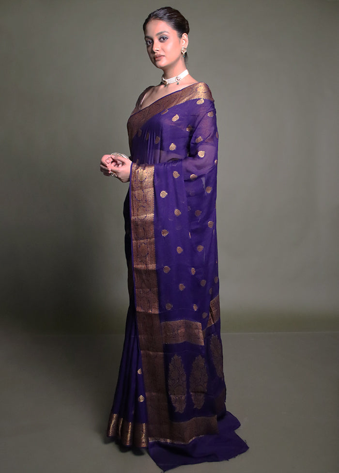 Blue Georgette Saree With Blouse Piece