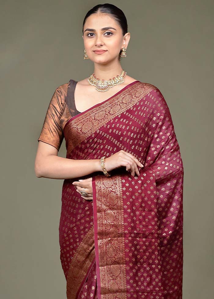 Maroon Georgette Saree With Blouse Piece