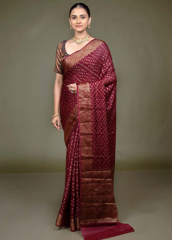 Maroon Georgette Saree With Blouse Piece