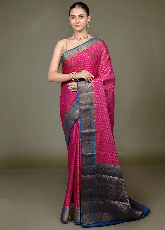 Pink Handloom Pure Georgette Saree With Blouse Piece