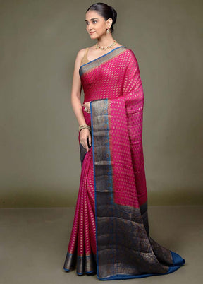 Pink Handloom Pure Georgette Saree With Blouse Piece