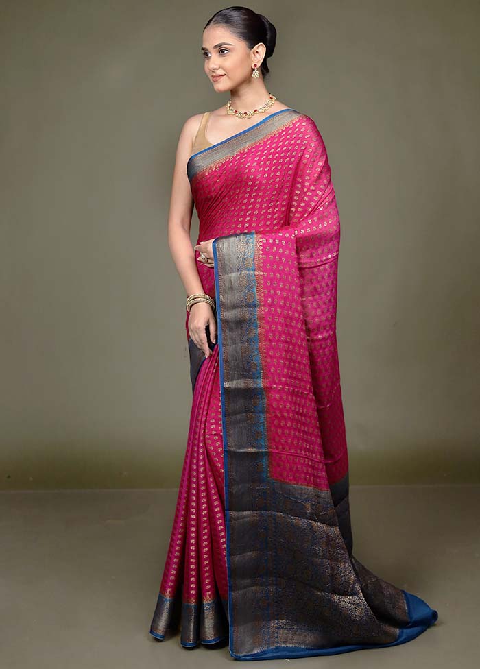 Pink Handloom Pure Georgette Saree With Blouse Piece