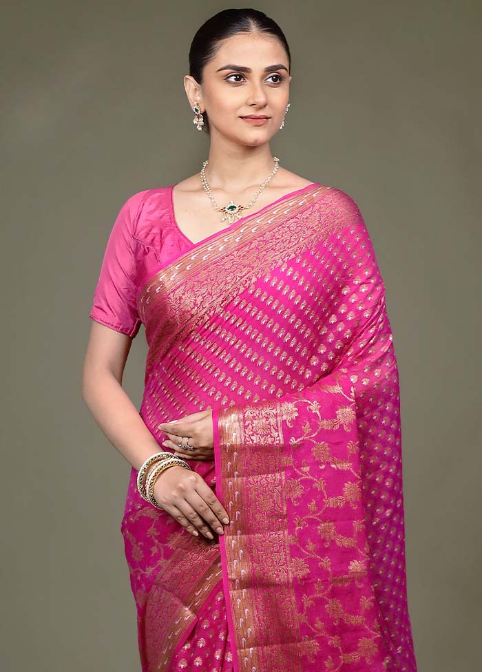 Pink Georgette Saree With Blouse Piece