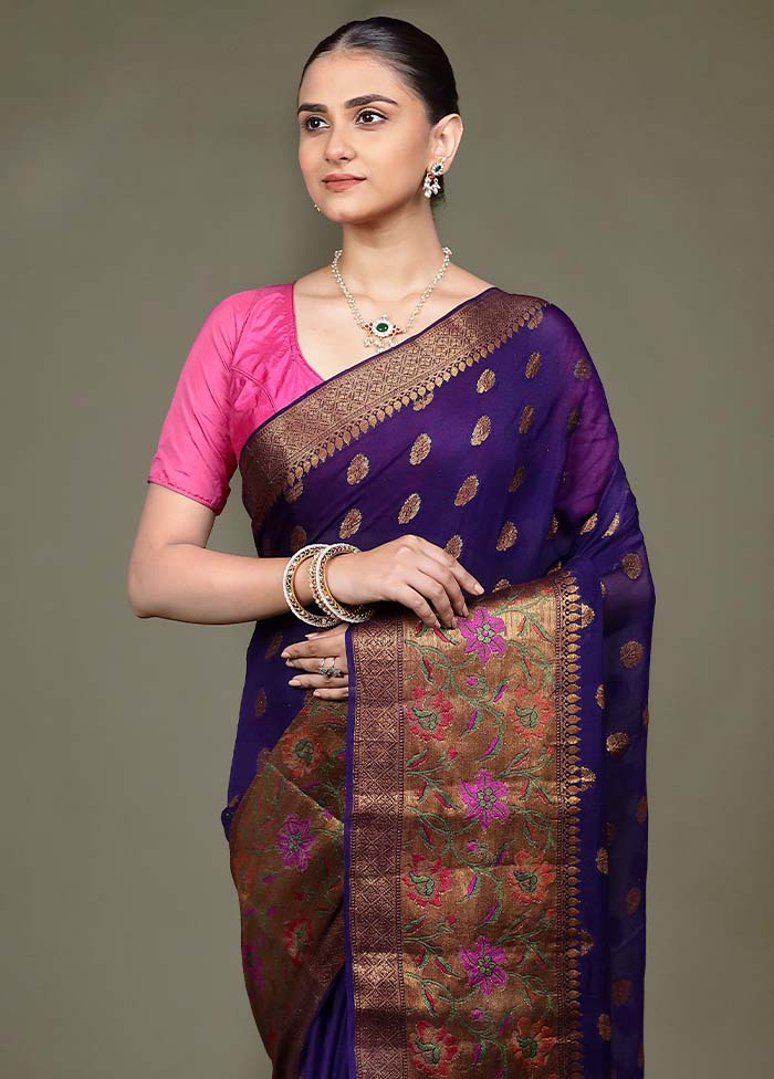 Blue Georgette Saree With Blouse Piece