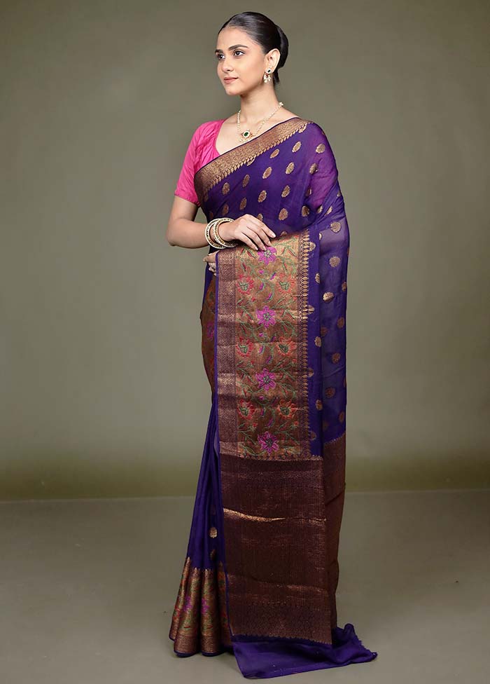 Blue Georgette Saree With Blouse Piece