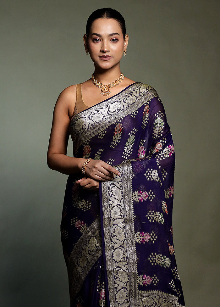 Blue Georgette Saree With Blouse Piece