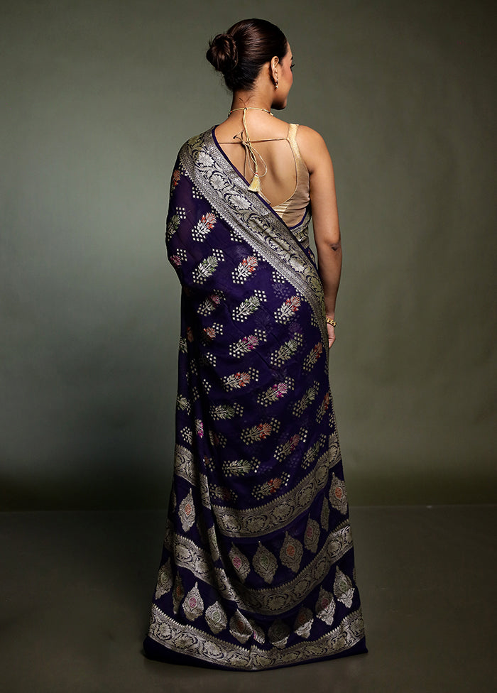 Blue Georgette Saree With Blouse Piece