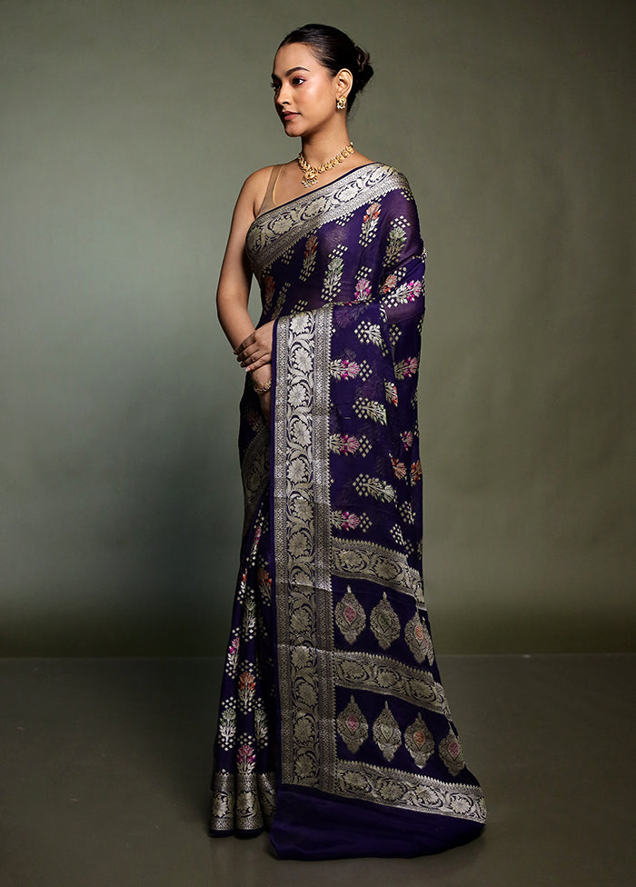 Blue Georgette Saree With Blouse Piece