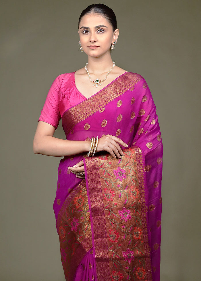 Pink Georgette Saree With Blouse Piece