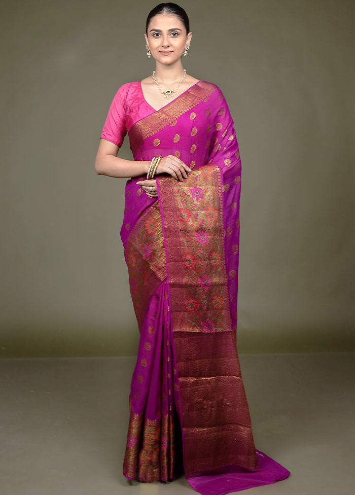 Pink Georgette Saree With Blouse Piece